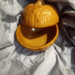 Slag caramel glass pumpkin candy dish  7 inch height